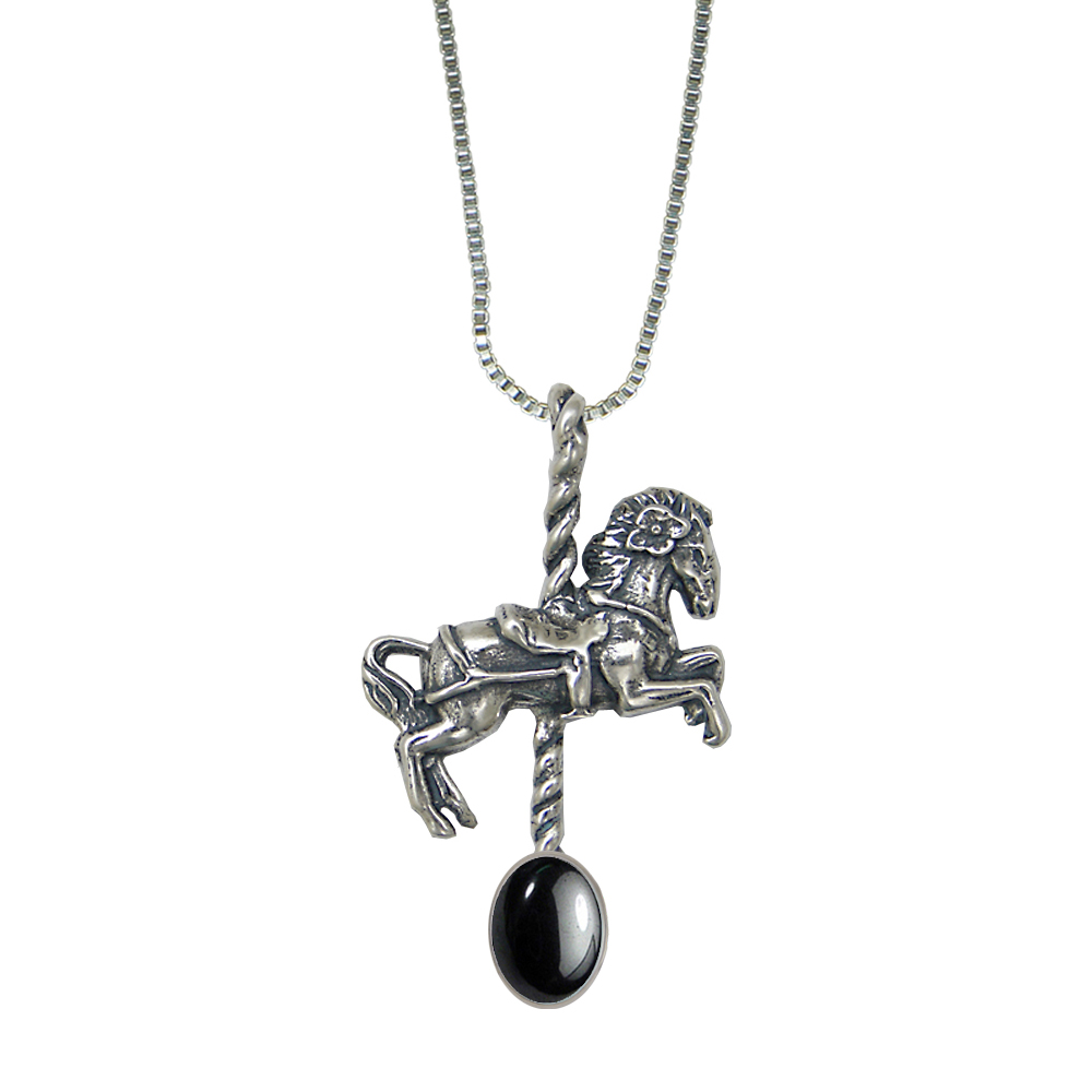 Sterling Silver Carousel Horse Pendant With Hematite